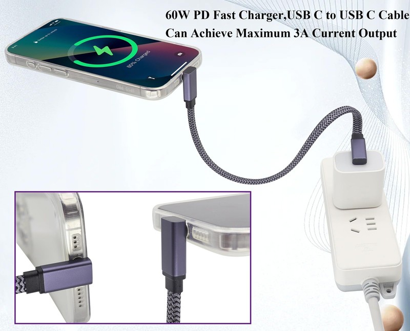 Braided 90 Degree USB 3.1 Type C Cable Flat Short Up&Down Angle USB Type C 3.... gallery