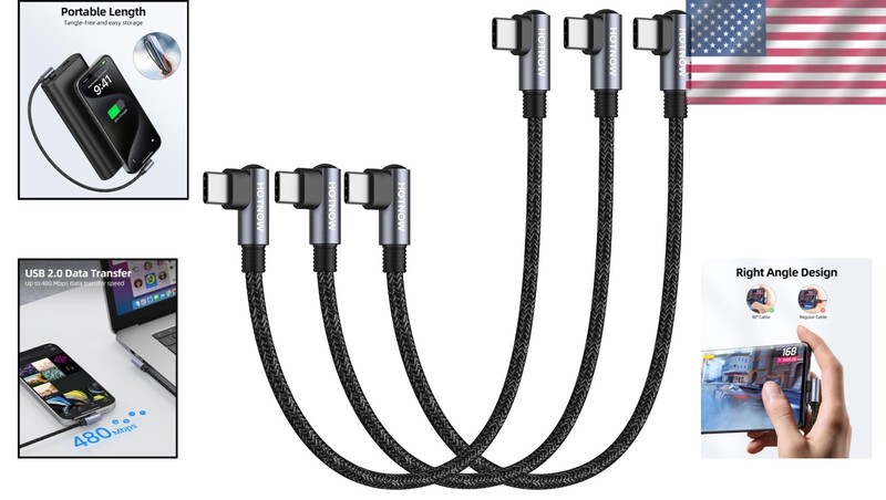 Efficient USB C to USB C Cable 1ft 3-Pack - Right Angle Fast Charging Solution gallery