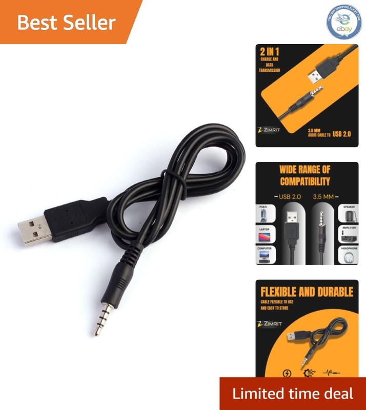 Compact 3ft USB to 3.5mm Adapter Cable – Fast Data Transfer & Charging