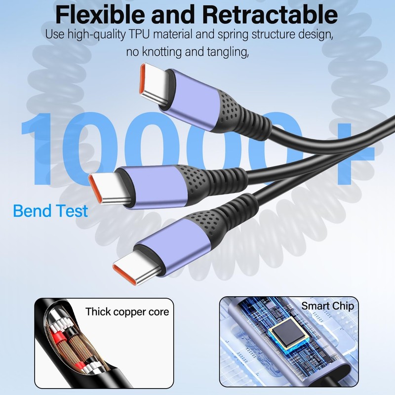 JSADZKJ Coiled Multi USB C Charging Cable Type C Splitter Spring 4A... gallery