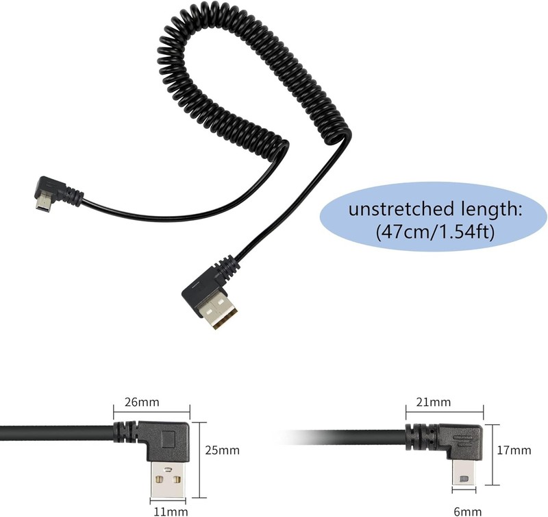 Mini USB Coiled Cable, Right Angle Sync Charging Spring Spiral Cord for Mini... gallery