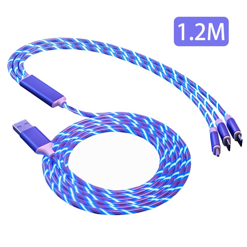 3PCS LED Light Up Fast Charging Charger Cable USB Cord For iPhone Android Type-C