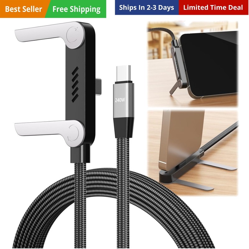 240W Braided Fast Charge Cable, 2026 New Invisible Holder Charger Cable with …