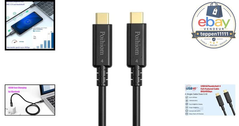Thunderbolt 4 Cable 40Gbps USB C 8K Video 100W Charging Male to Male gallery