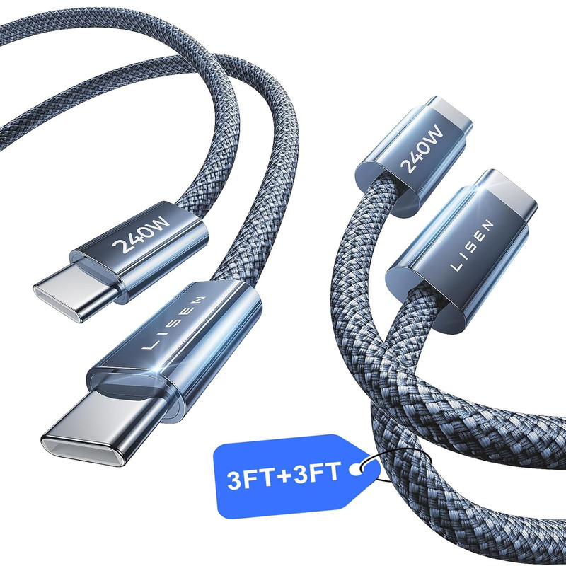 LISEN 240W USB C to C Cable 2 Pack 6.6Ft Fast Charging iPhone MacBook Samsung