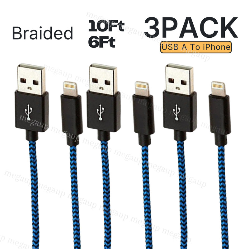 3X For iPhone 14 Plus 14 Pro max 13 12 11 XS XR 8 Plus 7 6 SE Cable Braided Cord