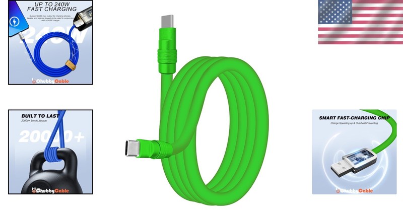 Extra Thick Type-C to C Charger Cable - 9.8FT Fast Charge & Data Transfer Green gallery