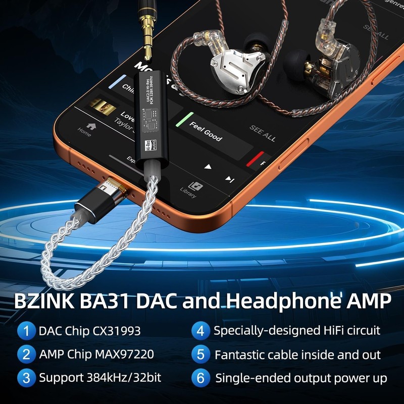 USB C to 3.5mm Hi-Res DAC Adapter - Dual Chip CX31993 for Superior Sound Quality gallery