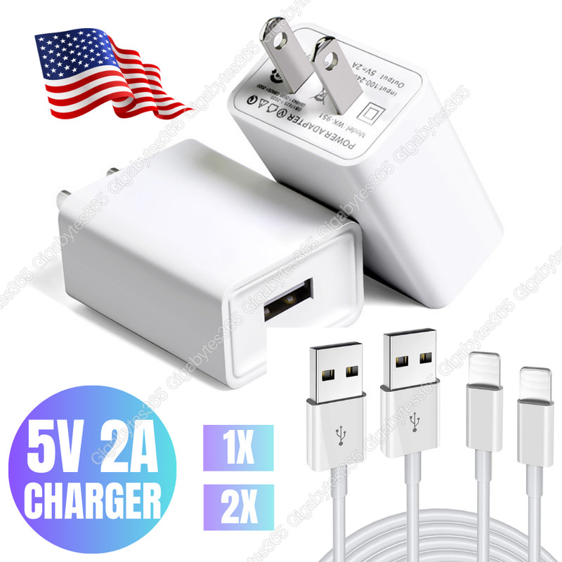 USB Port Wall Charger Adapter US Plug Lot For iPhone 14 13 12 11 Pro Cable 1-2X
