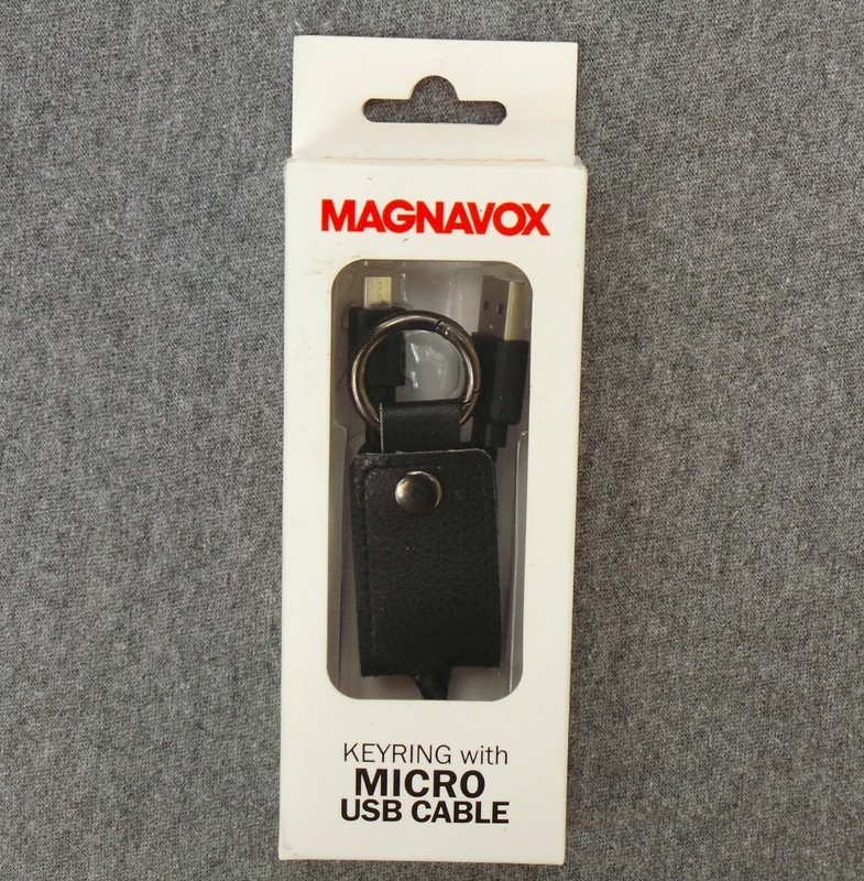 Magnavox MMA3505 Keychain With Micro USB Black Leather On The Go Charging Cable
