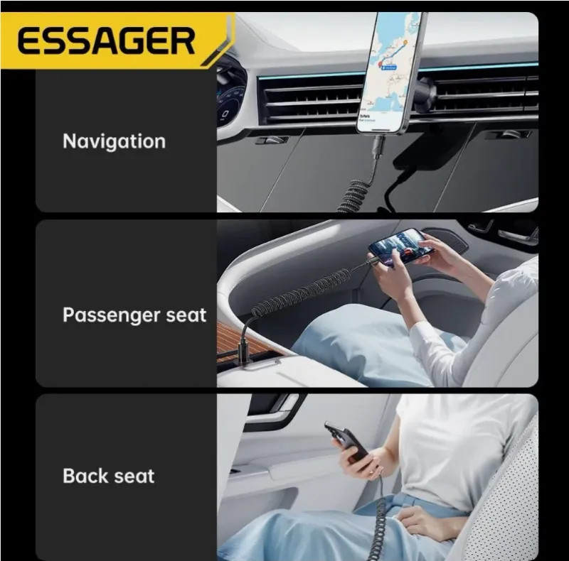 100W USB-C to USB-C Car Charger Cable Coiled Spring Fast Charging PD Type-C gallery