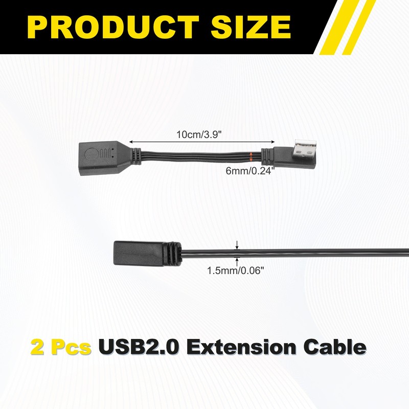 2 Pcs USB2.0 Extension Cable, 3.9 Inch 90 Degree Male to Female Adapter gallery