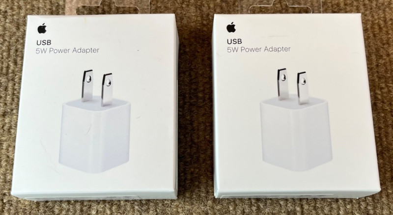 TWO – Apple 5-Watt USB Power Adapters *Genuine Apple, Brand New Sealed* NEW