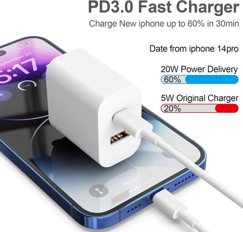 20W Dual Port Fast Charger Block 2-Pack with 6FT & 10FT MFi-Certified... gallery