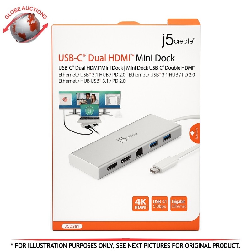 j5create USB Type-C Dual HDMI Slim Dock Adapter