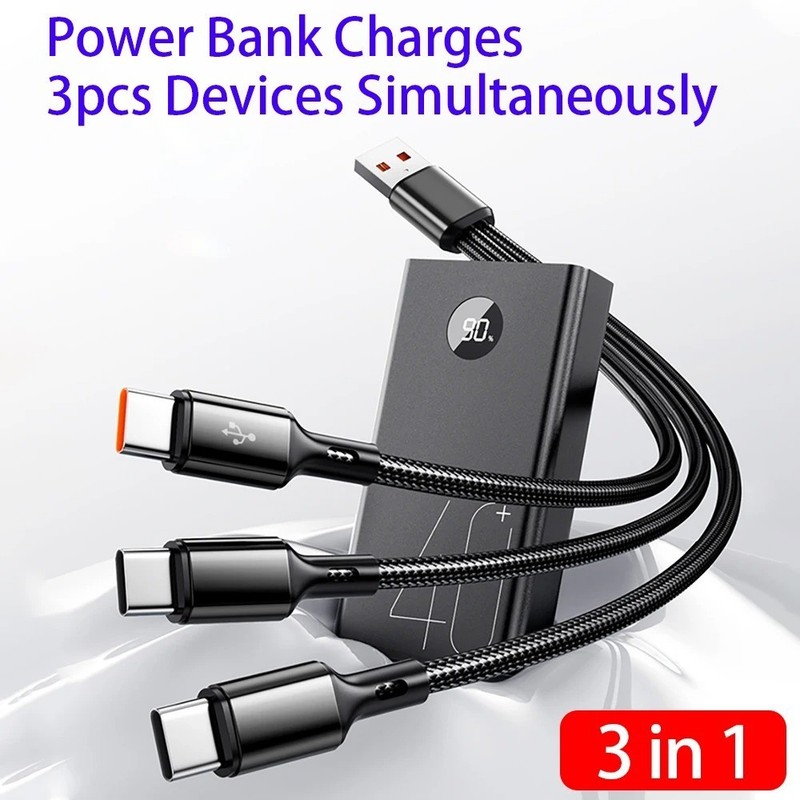 3 in 1 USB to USB C Fast Charging Cable 100W Braided Data Cord for Samsung gallery