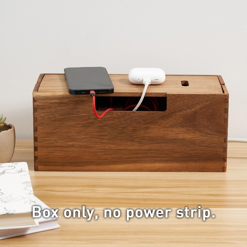 LiTY Acacia Wood Cable Management Box, Wooden Cord 12"L x 5"H, Color gallery