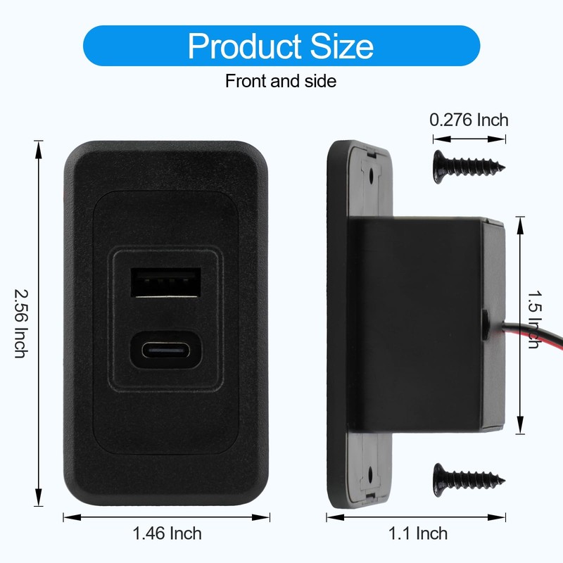 2 Pack RV USB Outlet 12V-24V Wall Mount, Dual Charger, USB-A & Black gallery
