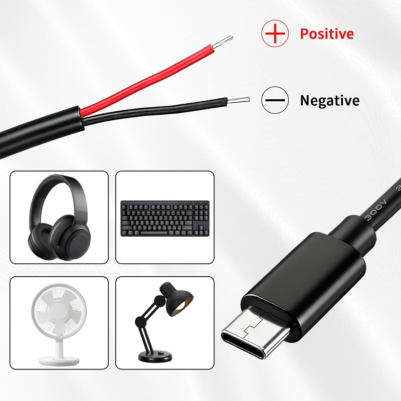 Zelphvt 5 Pcs USB C to 2 Pin Bare Wire Open End Power Cable 11inch 24AWG USB ... gallery