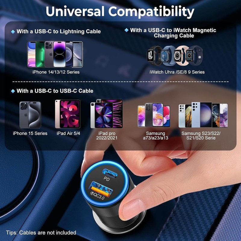 38W Car Charger PD+QC 3.0 Adapter USB-C Type-C Cable For iPhone 15 16 Samsung LG gallery