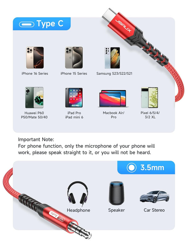 Cable USB C a conector auxiliar de audio de 3,5 mm compatible gallery