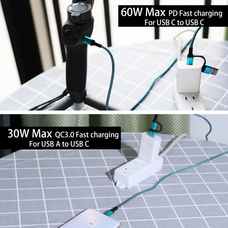 USB C to C Cable, 60W 3 Pack Fast Charging Cords 6Ft QC & PD 2-In-1 USB-A/C to T gallery