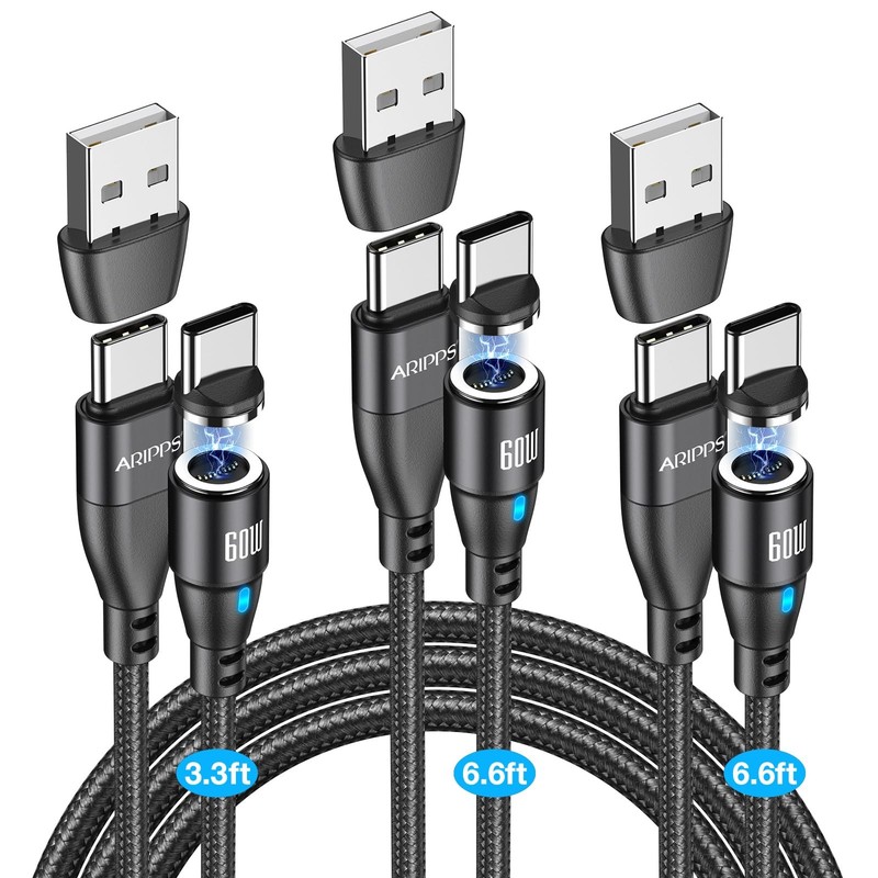 USB C to C Magnetic Charging Cable[3-Pack, 6.6 feet, Black