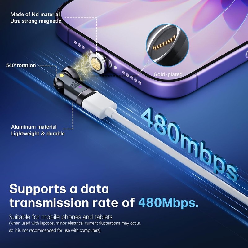 Magnetic USB C to C Adapter, 240W PD Fast Charging, 480Mbps Data Transfer, 54... gallery