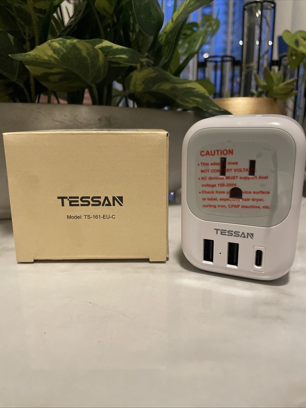 TESSAN European Travel Plug Adapter USB C 2 Outlets 3 USB Ports EU Type C
