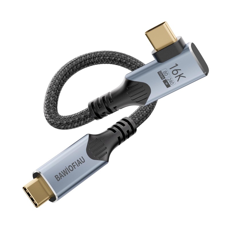 Right Angle 90 Degree Thunderbolt 5 USB4 Cable 80Gbps 240W 16K Video 1ft