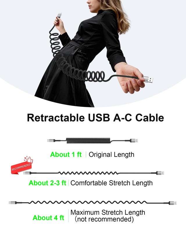 Car Carplay Cable 2Pack 3ft Coiled USB A to USB C Cable for Android Auto CarP... gallery