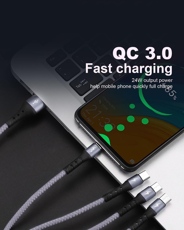 SIQIWO Multi USB C Cable Fast Charging, [4FT/2 Pack] QC 3.0(3A) 4ft, Gray gallery