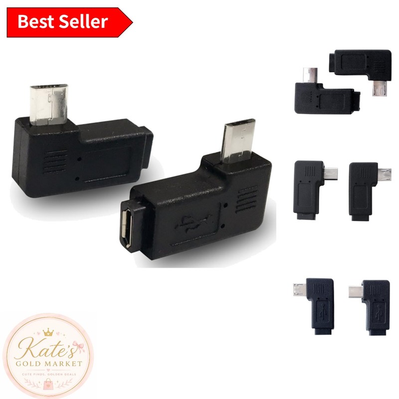Versatile Micro USB Adapter Pair – Efficient 90-Degree Male to Female Connection