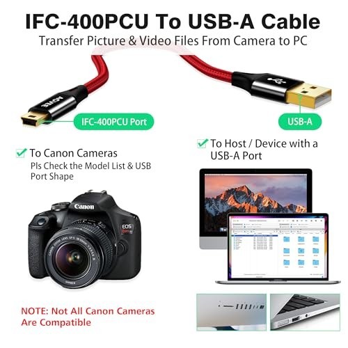 10ft USB Data Transfer Cable for Canon DSLR Cameras & Vixia Camcorders - 2 Pack gallery