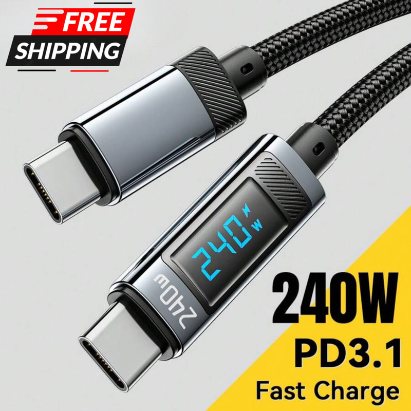 240W Cable with Display USB Type C to Type C Universal PD 3.1 Fast Charger Wire