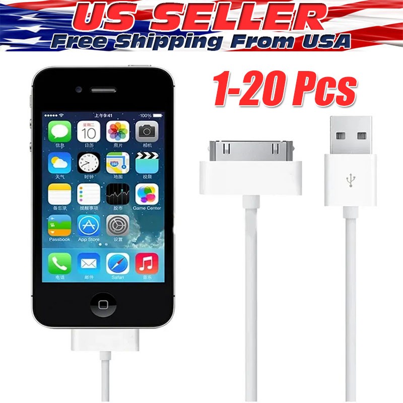 30 Pin USB Data Sync Cable Charger for Lot iPhone 4 4G 4S iPod Nano iPad 1/2/3