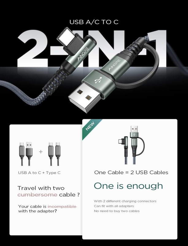 AINOPE 2-Pack 6.6ft USB-C Charging Cable - 60W Fast Charger gallery