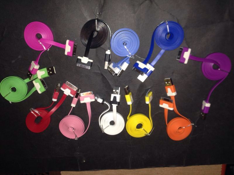 iPhone 4 Flat USB Colour Cable Charger Black BUY 1 GET 1 FREE! gallery