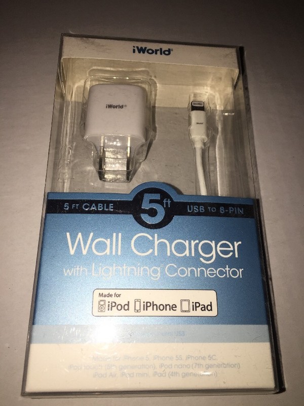 Brand New-iWorld 5ft Wall Charger w/Lightning Connector For iPhone MFI Certified