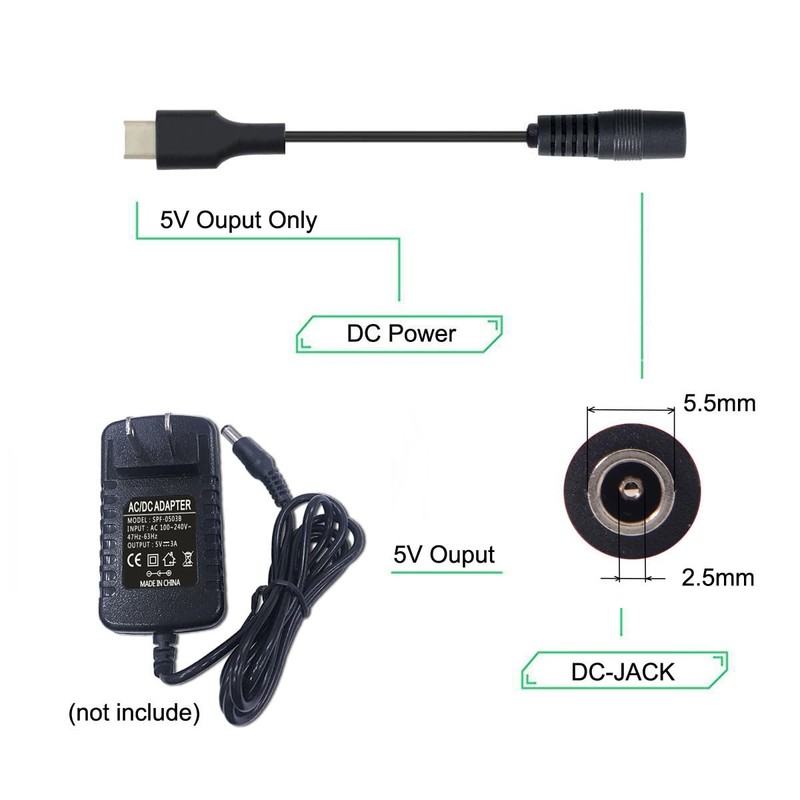 CY Cable USB 3.1 Type C USB-C to DC 5V 5.5 * 2.5mm Power Jack 25cm, Black gallery