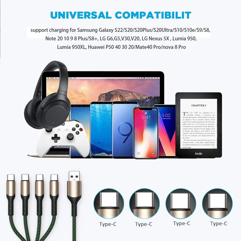 2Pack 4FT Multi Charging Cable ，USB C Splitter Cable，4 in 1 Fast Charging QC3.0 gallery