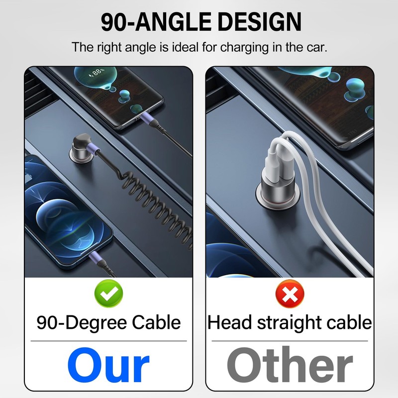 90 Degree USB Type C Spring Cable To 2 Y Splitter Fast Charging Cord 5.9ft gallery