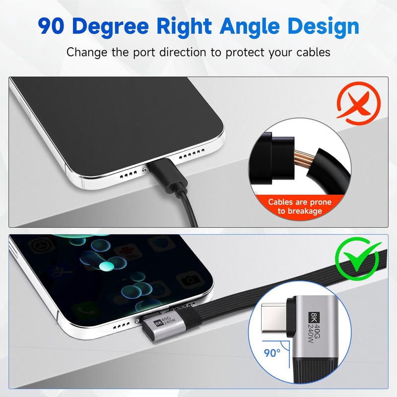 Right Angle Short USB C Cable 0.6 Feet, Flat 90 Degree USB Type C USB 4.0 Dat... gallery