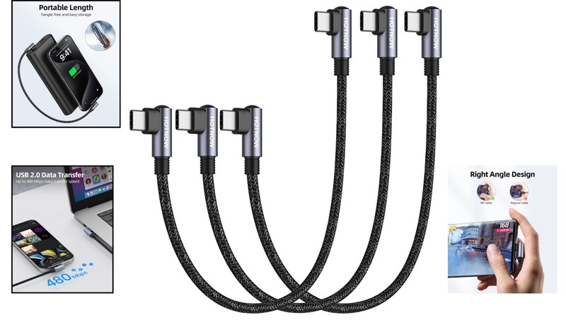 3 Pack 1ft USB C to USB C Cables with Fast Charge and Right Angle gallery