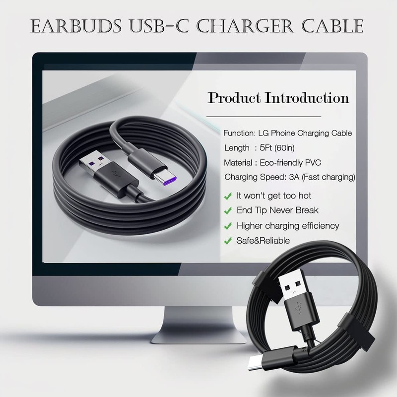 5ft USB C Phone Charger Cable for Blu M8l M10l G50 G70 G90 VIVO X6 gallery