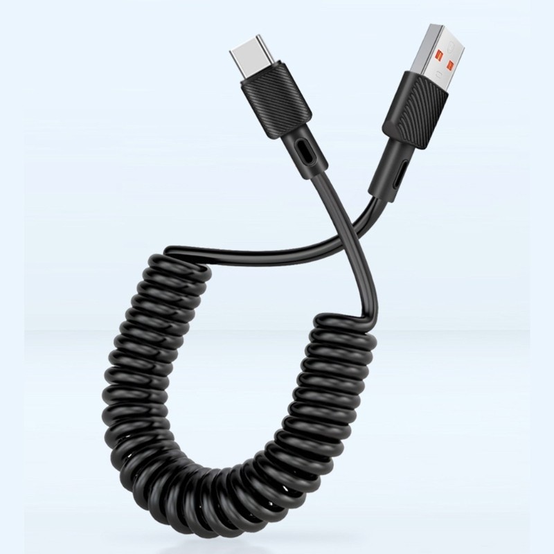 Spring Coiled USB to USB C Data Cable Quick Charging Wire Line for Home Offices gallery
