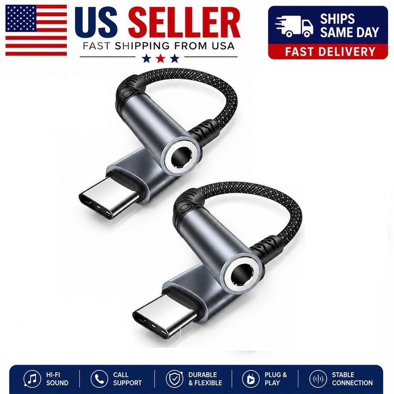 2PACK USB-C Type C to 3.5mm AUX Headphone Jack Adapter For iPhone Android Phone