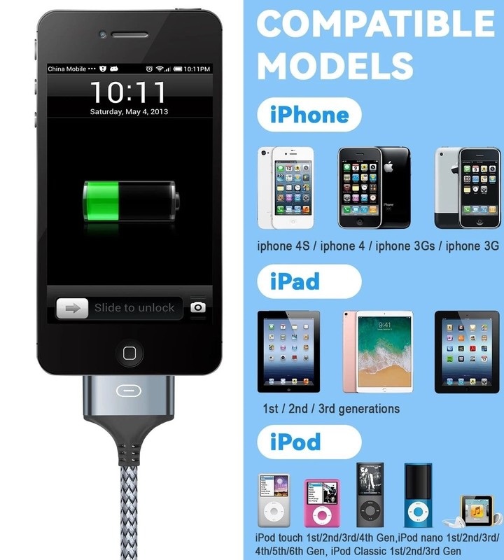30 Pin to USB C Adapter Ipod Charger Nylon Braided Fast Charging Data Cord Next gallery