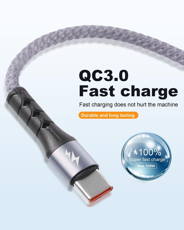 SIQIWO Multi USB C Cable Fast Charging, [4FT/2 Pack] QC 3.0(3A) 4ft, Gray gallery