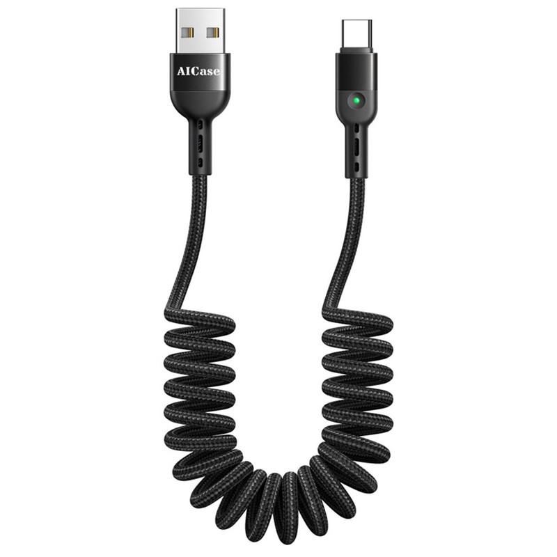 USB A To Type C Coiled USB C Charger Date Cord Charging Cable For Samsung iPhone